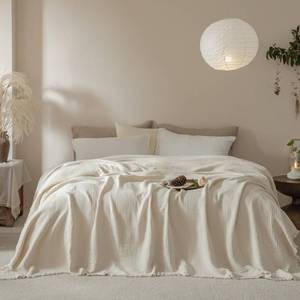 lot 7377 image: XINJU Muslin Fringe Blanket 100% Cotton Queen Size