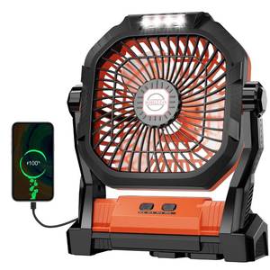 lot 7378 image: ROSHOPI Rechargeable Camping Fan with LED Light, 4-Speed, Orange