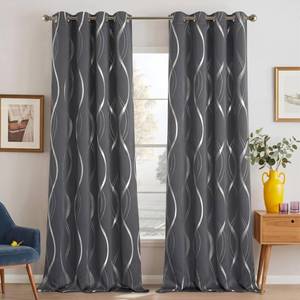 lot 7379 image: NICETOWN Grey Blackout Striped Curtains 52 x 84 Inch 2 Panels