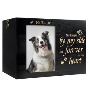 lot 7390 image: RINVEE Wooden Pet Urn for Dog or Cat Ashes with Photo Frame, Black X-Large