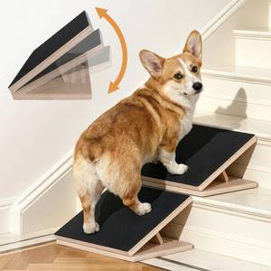 lot 7394 image: Mousterian 2-Pack Wood Dog Stair Ramp Adjustable Height Anti-Slip Rubber Mat