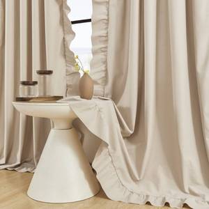 lot 7405 image: FOLKSIDE Beige Ruffle Curtains 2 Panels 52x84 Inches Suede Fabric
