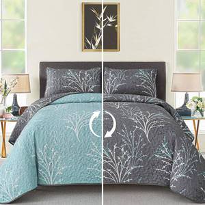 lot 7407 image: DJY California King Reversible Quilt Set Grey Blue Bedspread