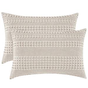 lot 8191 image: PHF Cotton Waffle Pillow Shams Queen 20 x 30 Oatmeal