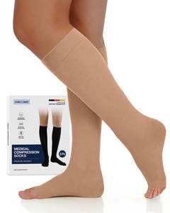 lot 8193 image: COMPREKNIT Open Toe Knee High Compression Socks 20-30 mmHg Women Men