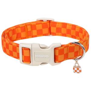 lot 8194 image: DOGWONG Orange Plaid Dog Collar Medium 14-21 Inch Neck