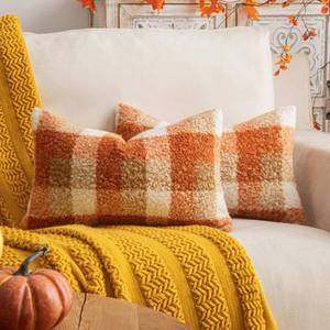 lot 8196 image: AQOTHES Plaid Fall Throw Pillow Covers Orange 12x20 Inch Set of 2