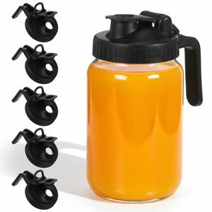 lot 8202 image: Wide Mouth Mason Jar Pour Spout Lid Flip Cap 6 Pack Black
