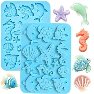 lot 8205 image: WQFenglai 2 Pcs Ocean Animal Silicone Baking Molds 13 Cavities Each
