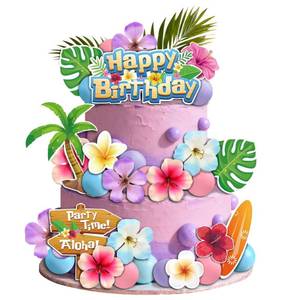 lot 8214 image: GallaRato Hawaii Flower Cake Toppers Luau Birthday Party Supplies 30 Pc Set