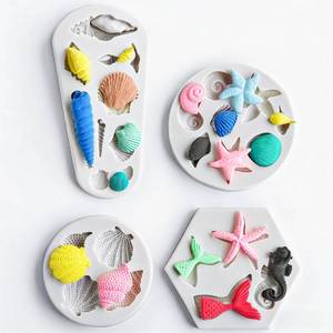lot 8215 image: HKNMTT Marine Ocean Silicone Mold Seashell Starfish Seahorse Mermaid Tail