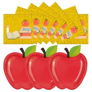 lot 8216 image: HFBOBP Back to School Apple Paper Plates & Napkins 40 PCS 7 Inch Dessert Plates
