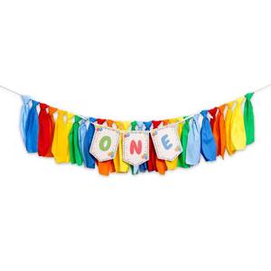 lot 8249 image: MUWEOL Rainbow ONE First Birthday High Chair Banner Fabric Tassels
