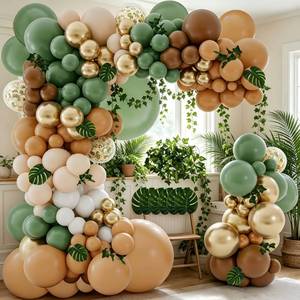 lot 8259 image: iLaFm 142 Pcs Safari Jungle Balloon Garland Kit Sage Green Brown Gold