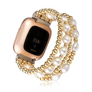 lot 8272 image: Fivoilin Pearl Beaded Elastic Watch Band for Fitbit Versa 34 Sense 2