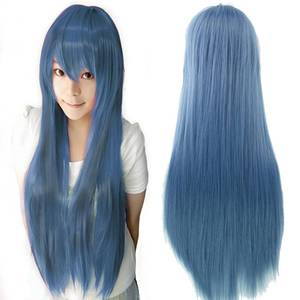 lot 8277 image: IMISSU Long Straight Cosplay Wig with Bangs 31.5 in Navy Blue