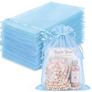 lot 10044 image: FUNFERY 100Pcs Baby Blue Organza Bags 5x7 in,Small Mesh Drawstring Gift Bag
