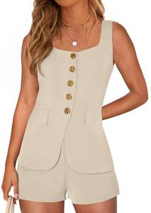 lot 10045 image: PRETTYGARDEN Womens Button Down 2 Piece Matching Sets,Beige,S