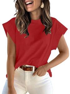 lot 10046 image: ZDC Womens Cap Sleeve Tank Tops Summer Crew Neck T Shirts Basic Solid Tee - SIZE L