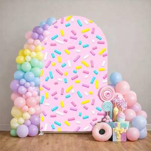 lot 10057 image: HISDH 4x7.2ft Arch Backdrop Covers Pink Donut Glaze Sprinkles Birthday Party Decorations 2-Sided Chiara Arched Spandex Fabric Cover for Baby Shower Festa Parties Props