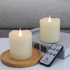 lot 10059 image: TECHLONG Flameless Candles Battery Operated with Remote Timer, 3D Moving Flame Flickering, Last 600 Hours Battery Candles, 3 x 3 Ivory Real Wax Electric LED Candle for Wedding Party, Set of 2