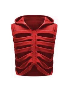lot 10066 image: CsunYuk Unisex Oversized Skeleton Hoodie Men Cropped Sleeveless Sweatshirt for Women Goth Halloween Costume Skull Hooded Vest (Red), Approx Small