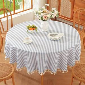 lot 10068 image: TruDelve 60 Inch Round Tablecloth Blue and White Outdoor Picnic Table Cover