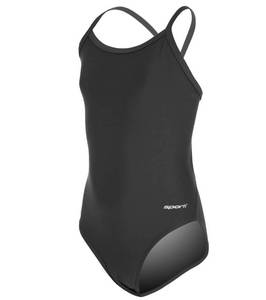 lot 10077 image: Sporti Girls Athletic Thin Strap One-Piece Swimsuit - Black - 26