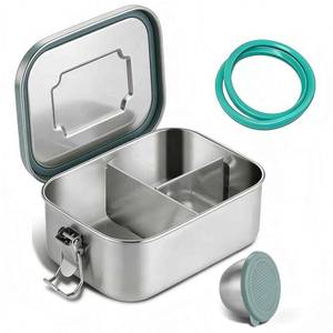 lot 10084 image: Stainless Steel Bento Box 40oz with 3 Compartments, Stainless Steel Lunch Box 1200ml, Metal Lunch Containers with Sealing Lockable Clips, Snack Containers for Adults Travel Work Dishwasher Safe