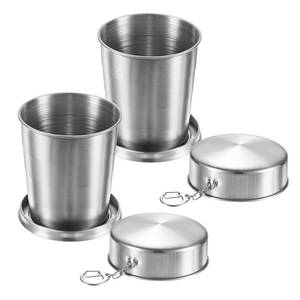 lot 10100 image: M METERXITY 2 Pack Stainless Steel Collapsible Travel Cup, 8.4oz(250ml) Reusable Collapsible Metal Cup Portable Foldable Water Bottle with Lid and Keychain for TravelCampingHiking