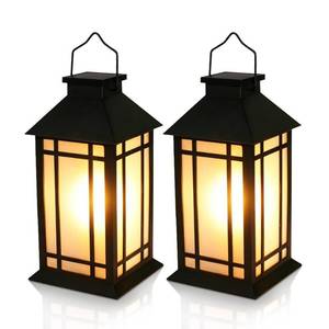lot 13047 image: Afirst Solar Hanging Lanterns Outdoor Waterproof 11 Inch 2 Pack Black