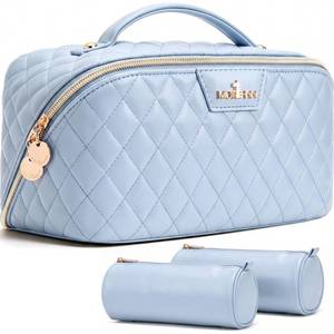 lot 13060 image: MOT HINN Quilted Travel Makeup Bag Organizer Set of 3 Blue