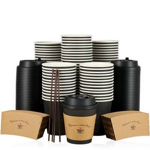 lot 13061 image: LITOPAK Disposable Coffee Cups with Lids 10 oz 100 Pack