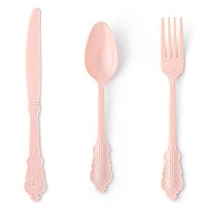 lot 13077 image: Ciselure Pink Plastic Disposable Silverware Set 300 Piece