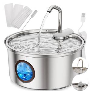 lot 13085 image: PuppySpout Cat Water Fountain Stainless Steel 3.2L Indoor 3 Filters