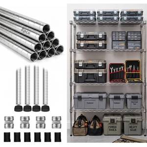lot 13094 image: Thyle Wire Shelving Posts 4 Pack 23.6 Inch Chrome Steel with 50 Clips