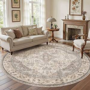 lot 13096 image: EIEIHOUSE Round Area Rug 6 Ft Washable BrownMulti