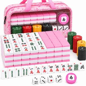 lot 13097 image: Qrhky American Mahjong Set 166 Pink 1.2-Inch Melamine Tiles Travel Bag