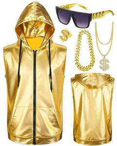lot 13107 image: PARTTELY Men Metallic Gold Disco Hoodie Costume Set 70s 80s