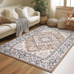 lot 13111 image: Lessymo Area Rug 3 x 5 Washable Floral Medallion Brown Beige