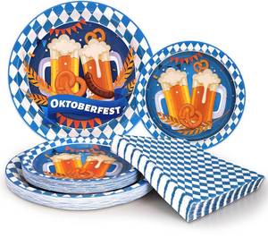 lot 13115 image: Homlouue Oktoberfest Paper Plates and Napkins Set 200 PCS Serves 50 Guests