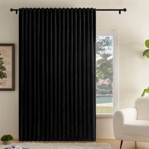 lot 13118 image: Timeper Black Blackout Back Tab Velvet Curtains 104x84 Inches