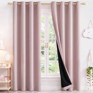 lot 13127 image: NICETOWN Blush Pink 100% Blackout Curtains 52 x 84 In 2 Panels