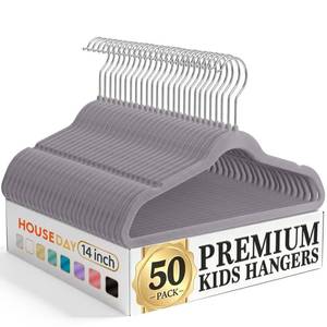 lot 13128 image: House Day Kids Velvet Hangers 14 Inch 50 Pack Grey