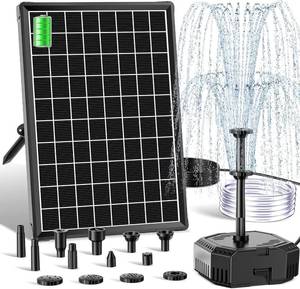 lot 13167 image: Biling Solar Pond Filter Fountain Pump 6.5W 80 GPH Battery Backup
