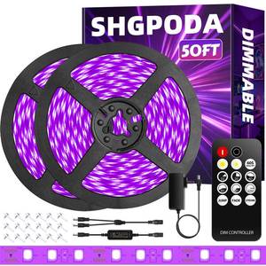lot 13170 image: SHGPODA 50 Ft Black Light LED Strip with Remote, 900 LEDs, Dimmable