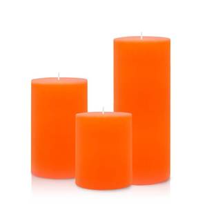 lot 13173 image: Haoson Orange Unscented Pillar Candles Set of 3, 2.75x3, 2.75x4, 2.75x6 Inch