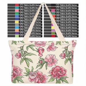 lot 13187 image: Sunnymove Canvas Tote Bag Painting Kit with 24 Fabric Markers