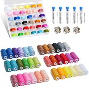 lot 13202 image: FUNZON 125 PCS Sewing Thread Set 36 Colors 400 Yd with Bobbins and Needles