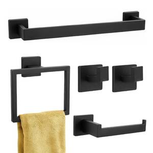 lot 13203 image: Twirobt 5-Piece Matte Black Bathroom Accessory Set 16 Inch Stainless Steel